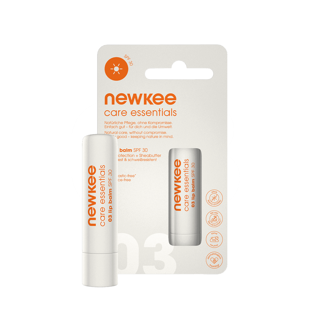 newkee lip balm SPF 30 vegan & fragrance free + shea butter